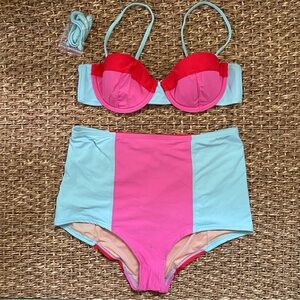 J. CREW Colorblock Highwaisted Two-Piece Swimsuit